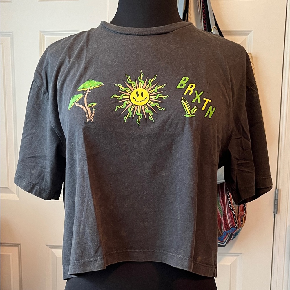 Brixton Black Crop Tee with Neon Sun Graphic
